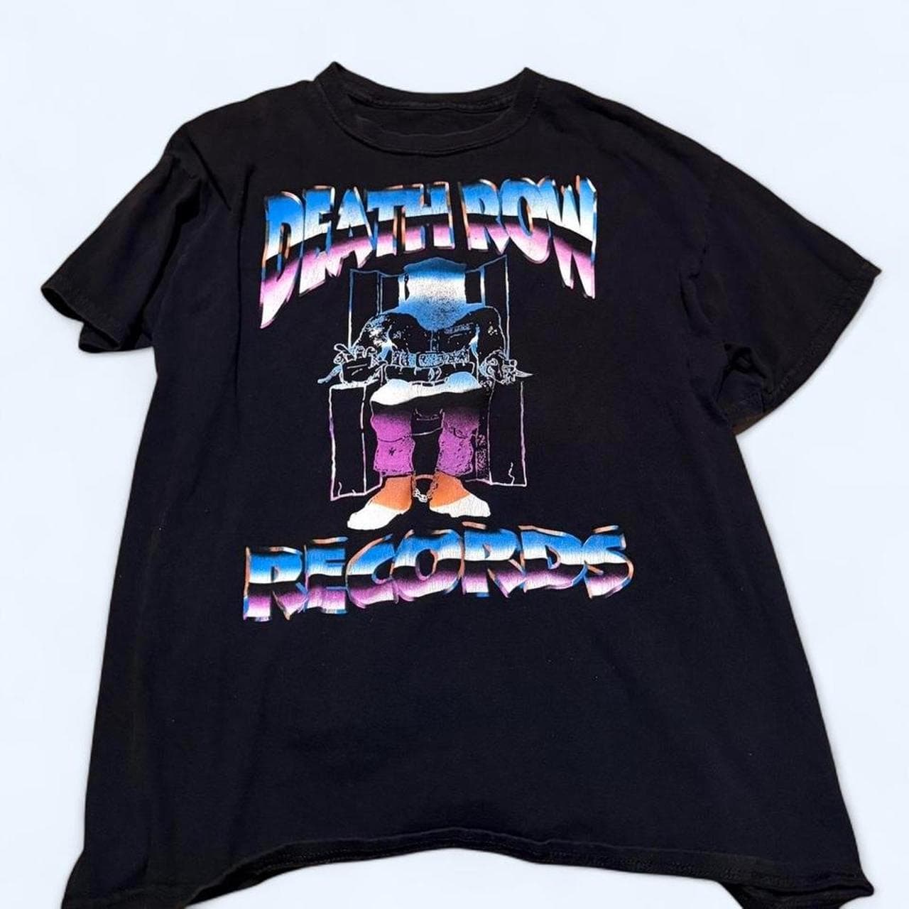 Vintage Death Row Records graphic tee, flat-lay